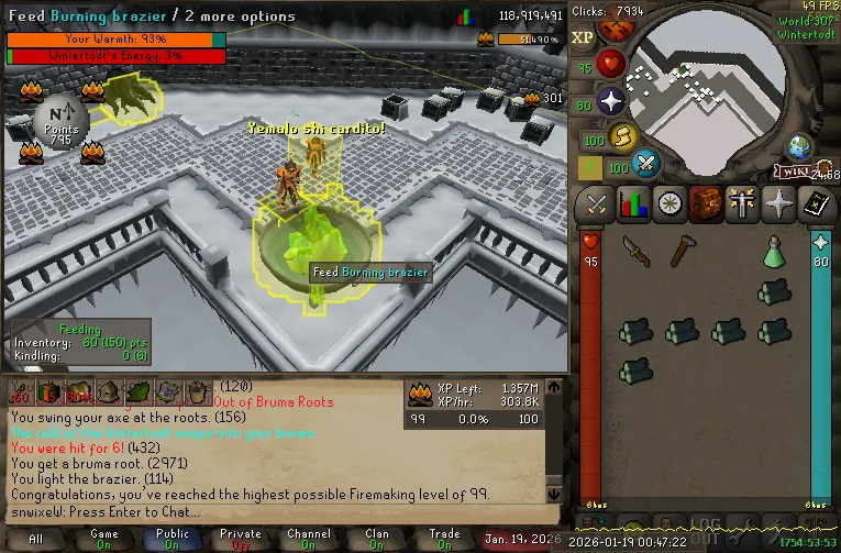 The screenshot taken as I hit 99 Firemaking.
